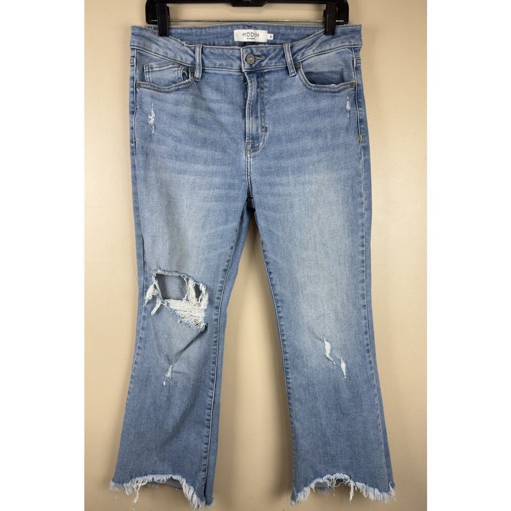 Hidden Jeans Women’s High-Rise Cropped Flare Jeans Size 31, Distressed, Raw Hem